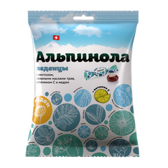 АЛЬПИНОЛА ЛЕДЕНЦЫ МЕНТОЛ, ЭФИРНЫЕ МАСЛА ТРАВ, ВИТ С И МЕД 75Г